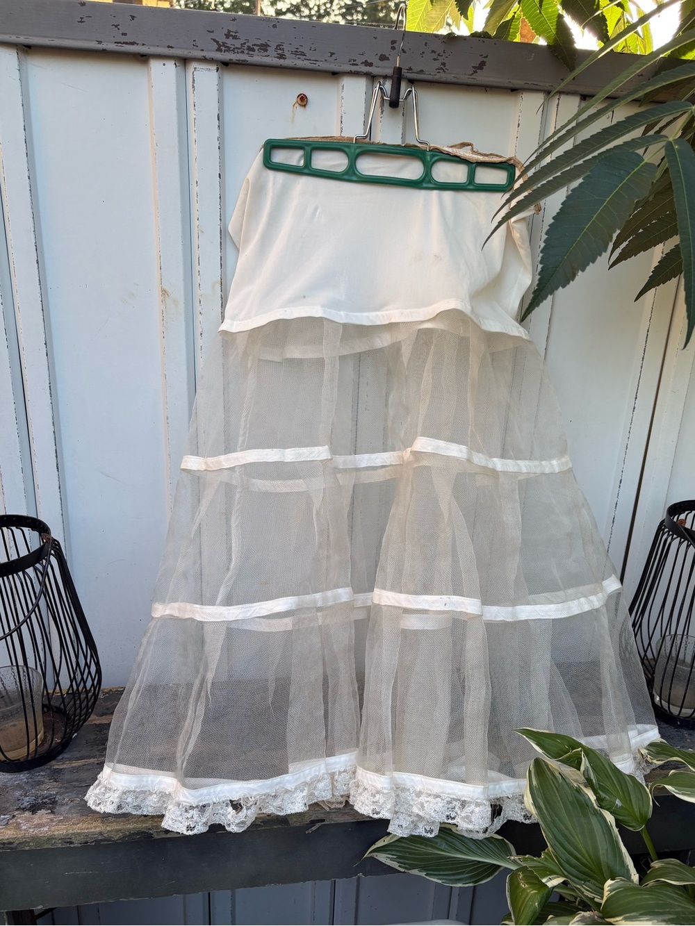 Vintage White Petticoat Slip Skirt with Lace Trim